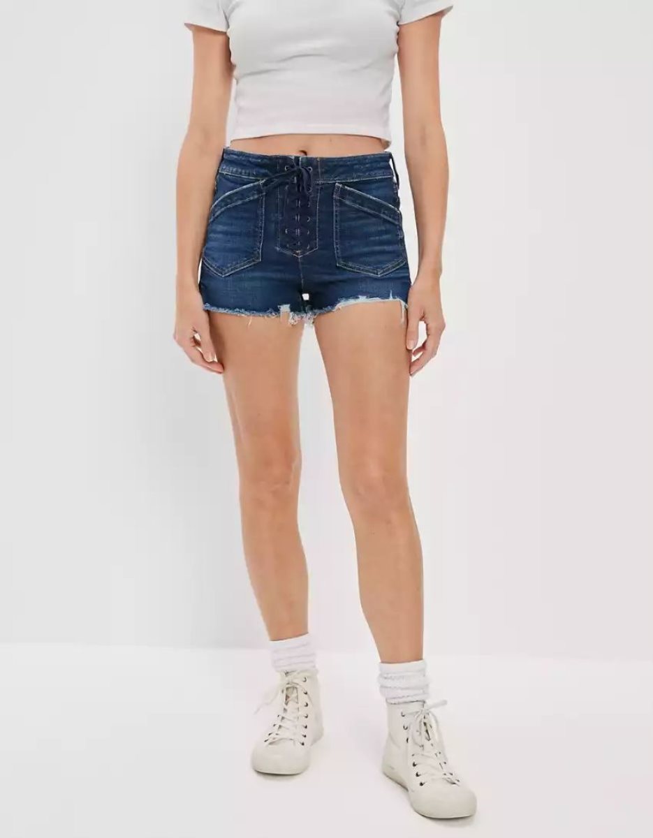 Shorts American Eagle AE Stretch High-Waisted Denim Indigo Foncé Femme | AQL-51833451